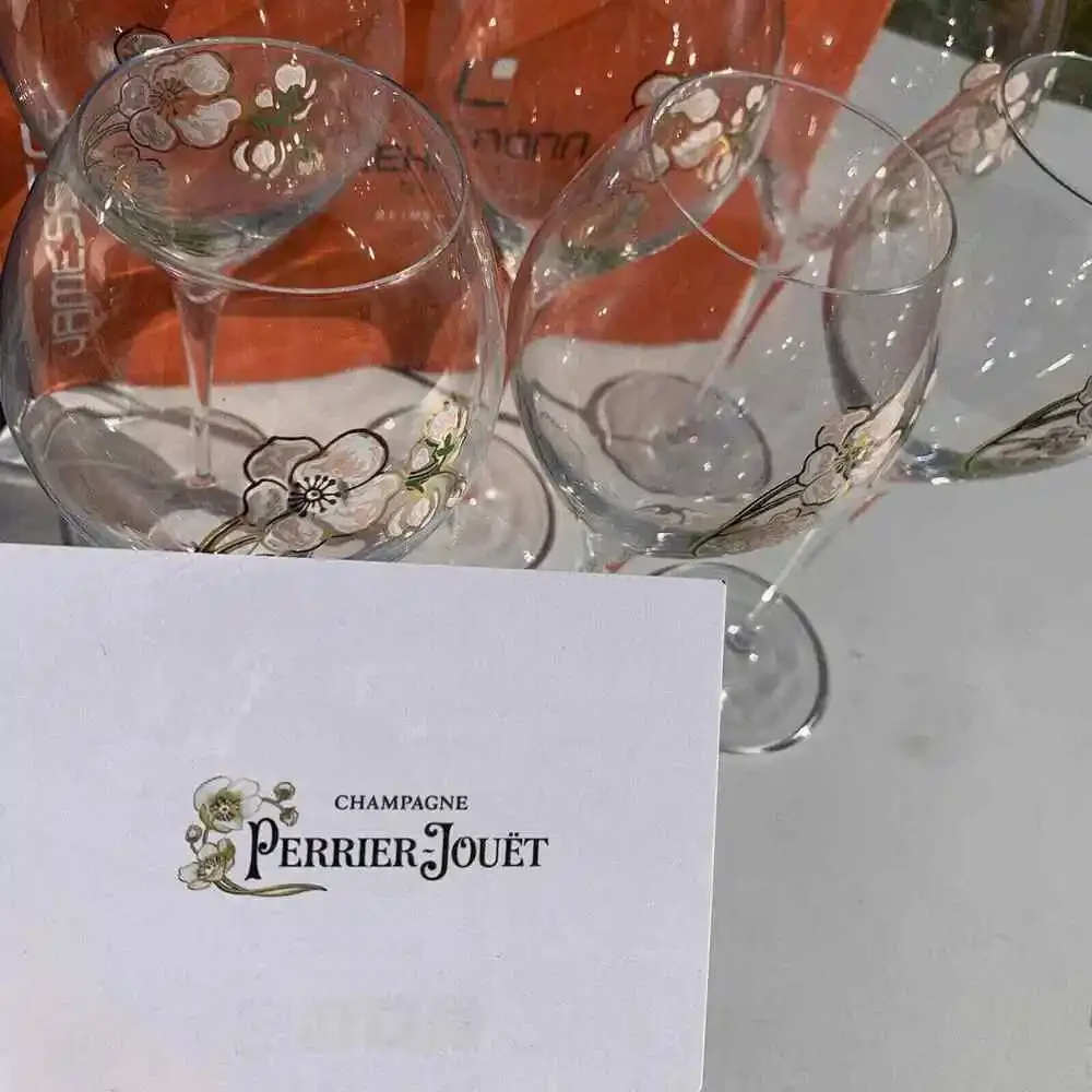 Perrier Jouet Verre Belle Epoque Hand Painted Animone Grand Champagne 6pc Set